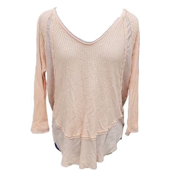 Free people We the Free Light peach Catalina waffle knit rounded hem top S Small - Picture 2 of 4